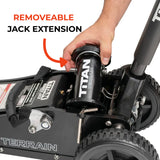 Hand holding a removeable jack extension on a Titan Terrain vehicle.