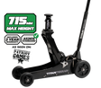 Black floor jack with Titan Terrain branding and product specifications on a white background